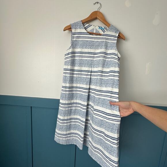 J. McLaughlin XS Navy Striped Tracy Shift Dress A-Line Pockets Cotton - Picture 7 of 7